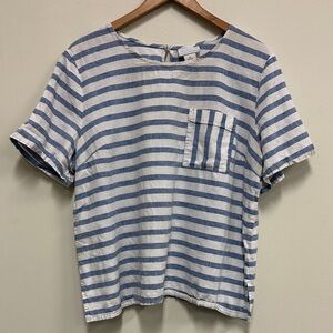 Linen and Cotton Striped Blue and White T-Shirt
